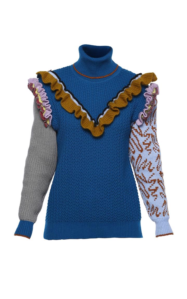 Anna October Patterned Sleeve Ruffle Turtleneck