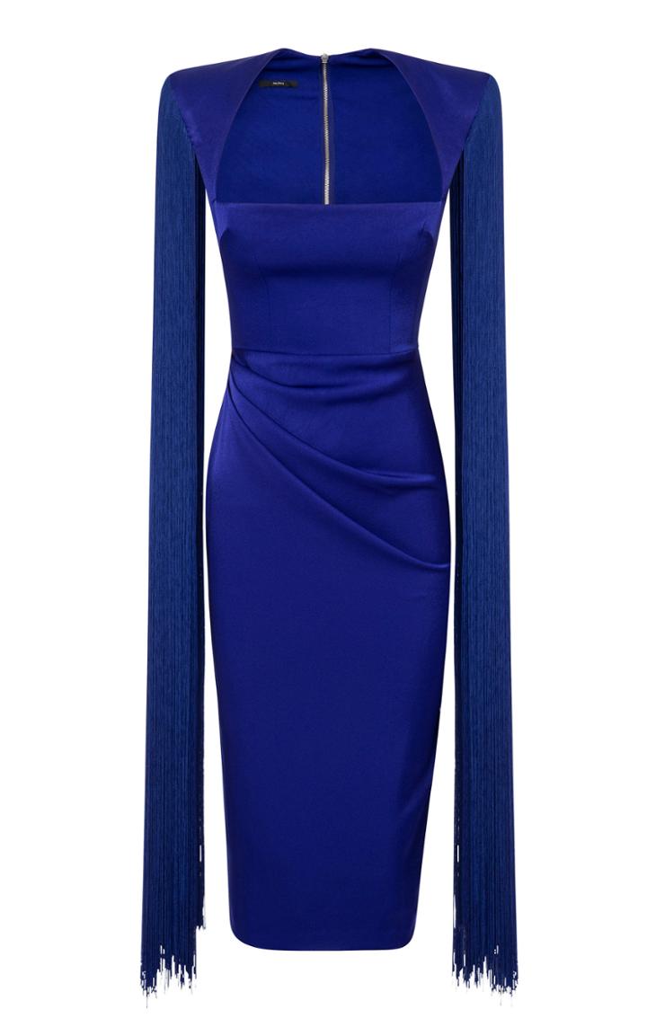 Moda Operandi Alex Perry Delany Ruched Fringe Overlay Midi Dress Size: 4