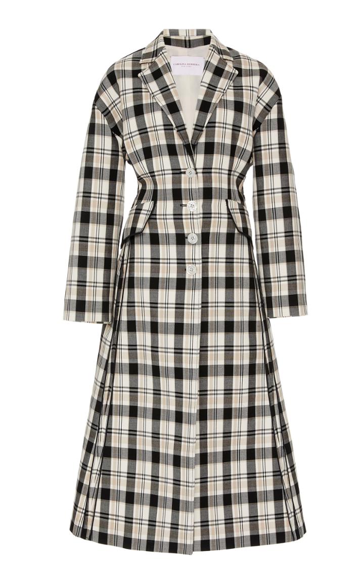 Moda Operandi Carolina Herrera Bow-embellished Plaid Cotton Coat Size: 0