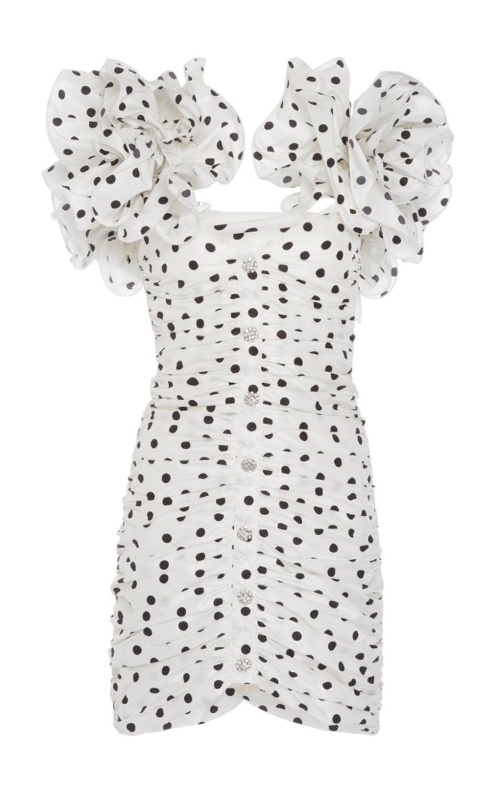 Alessandra Rich Polka-dot Ruffled Ruched Silk Mini Dress