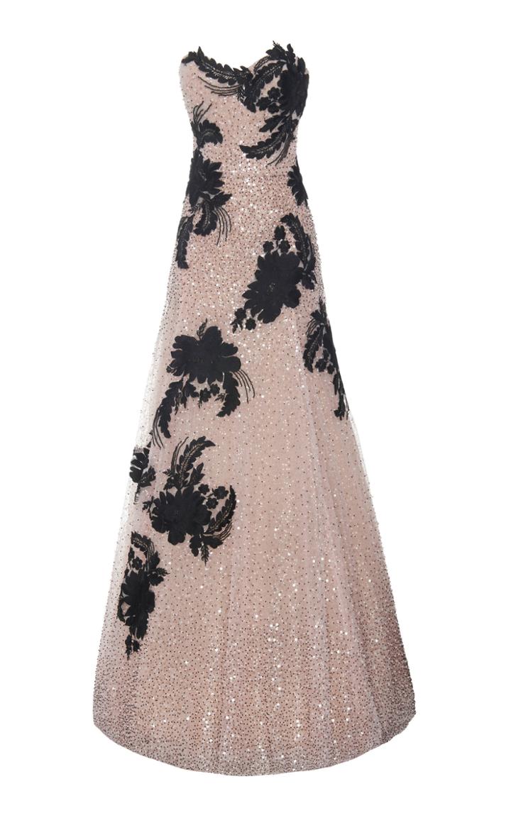 Marchesa Strapless Embellished Tulle Gown