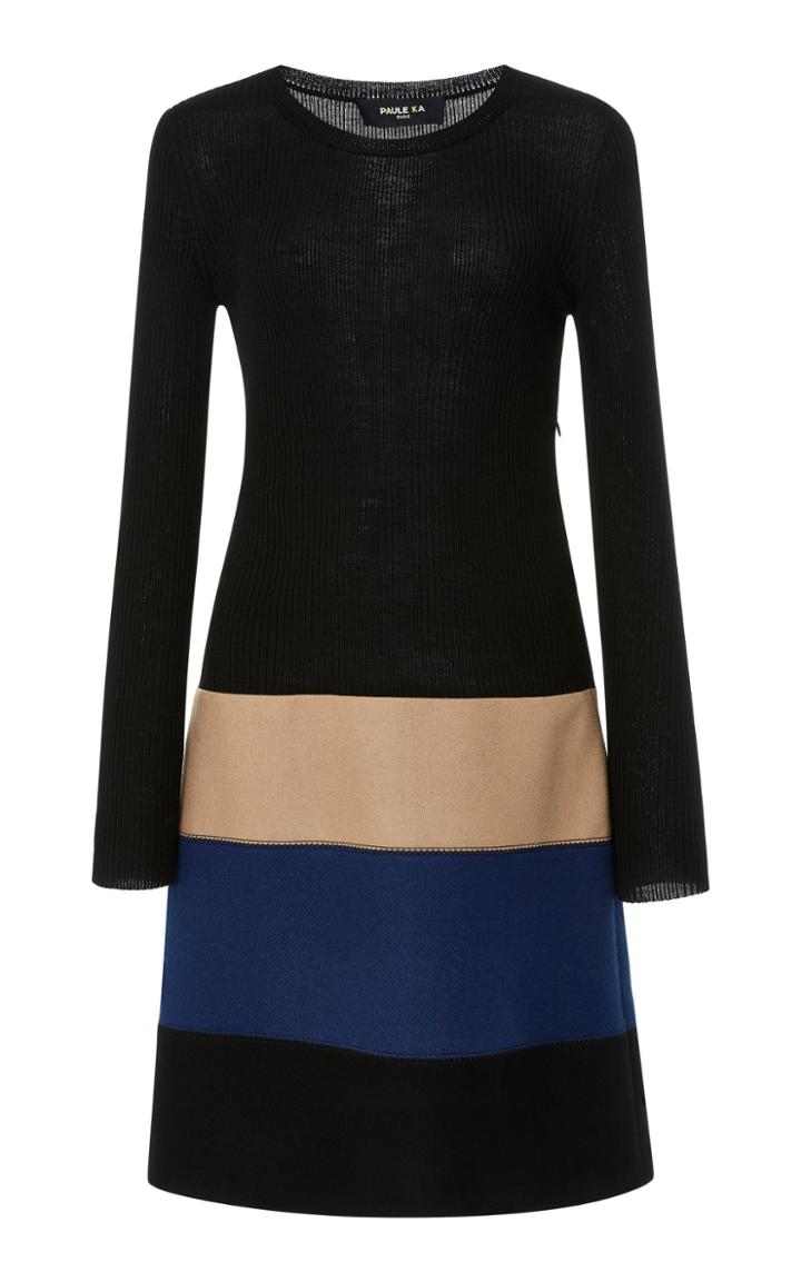 Paule Ka Colorblock Mixed Media Dress