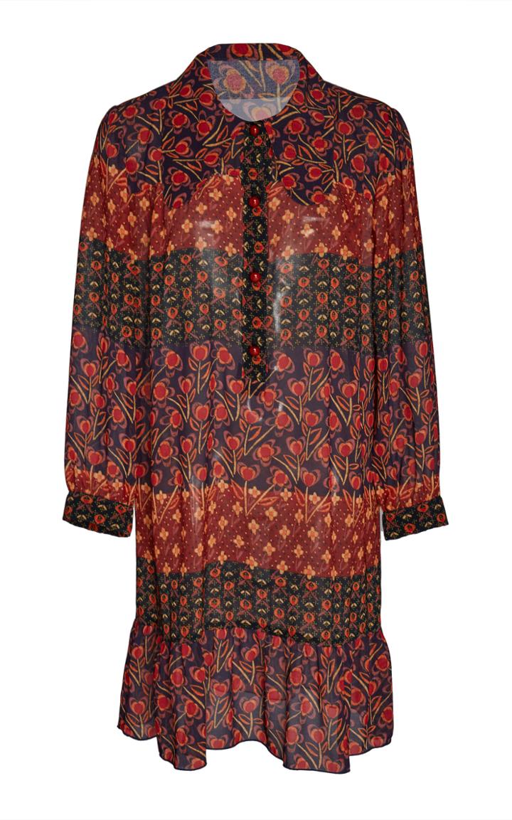 Anna Sui Patchwork Petals Collared Chiffon Dress
