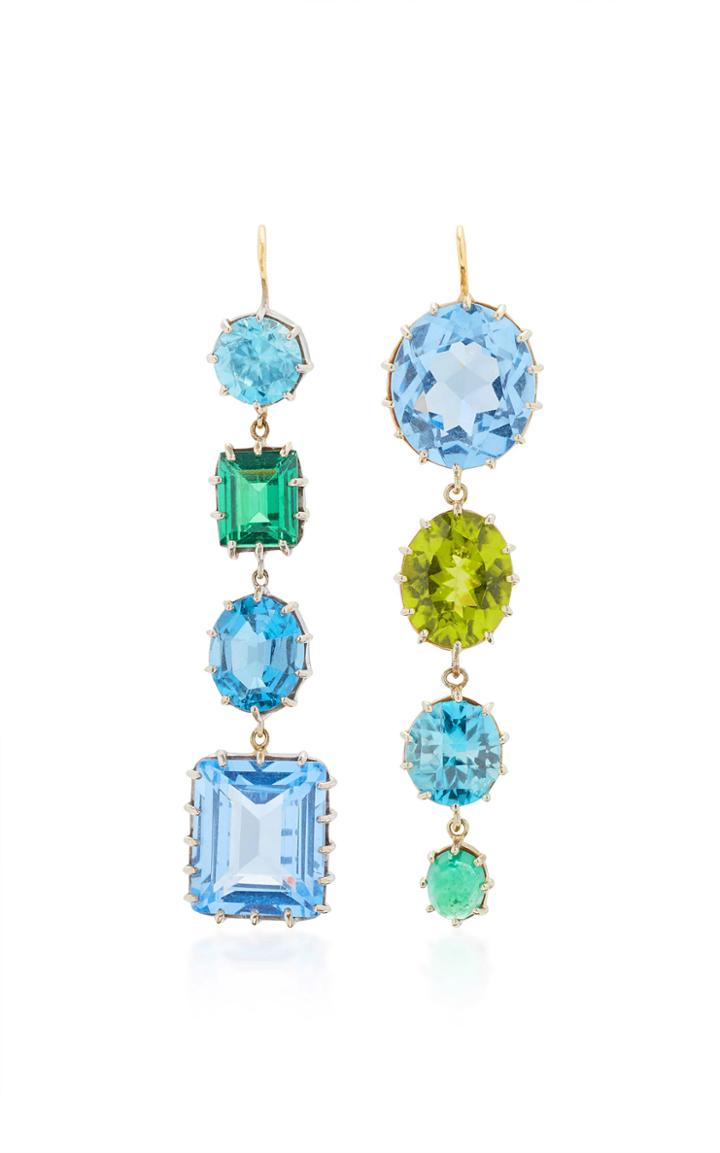 Renee Lewis Synthetic Sapphire Natural Zircon Natural Peridot Natural Chrome Tourmaline Natural Blue Topaz Earrings