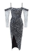 Rasario Cold Shoulder Leopard Print Chiffon Corset Midi Dress