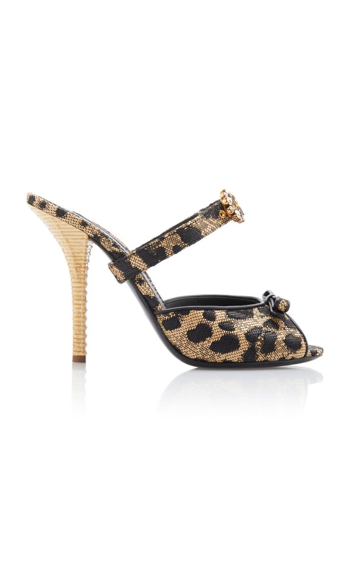 Dolce & Gabbana Crystal-embellished Printed Raffia And Leather Sandals