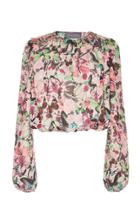 Monique Lhuillier Cropped Floral-print Chiffon Blouse