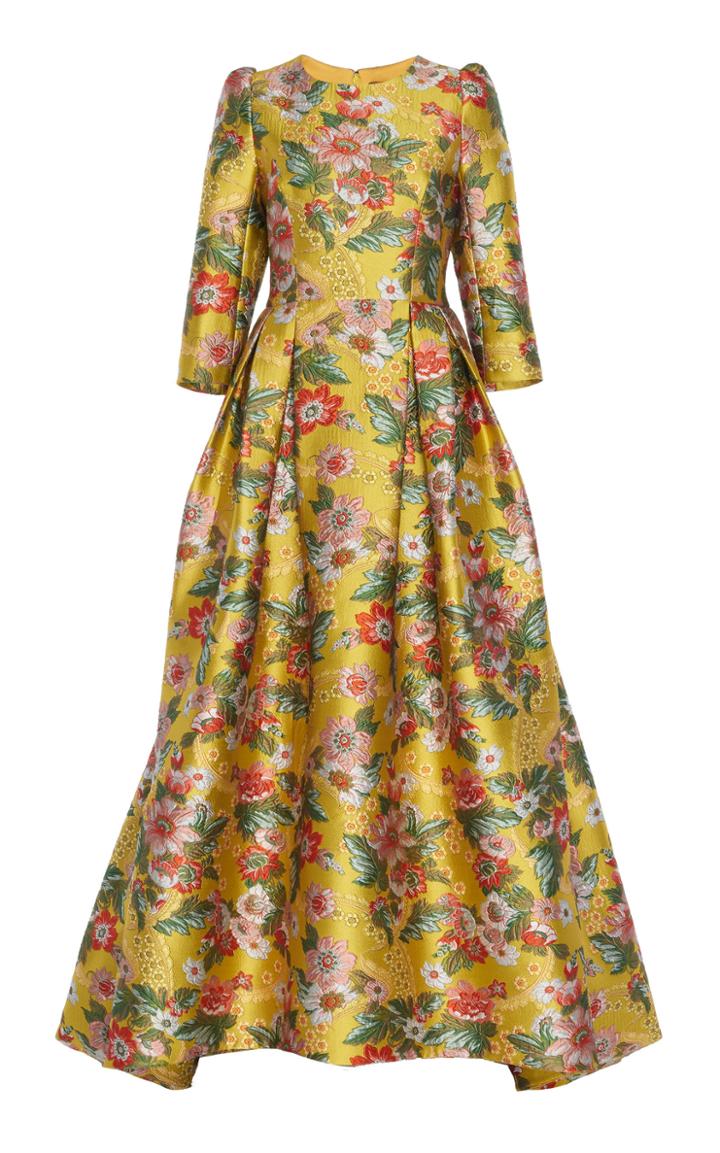Andrew Gn Pleated Floral Gown