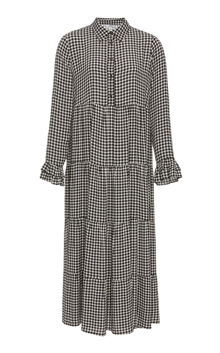 Ganni Plaid Crepe Midi Dress
