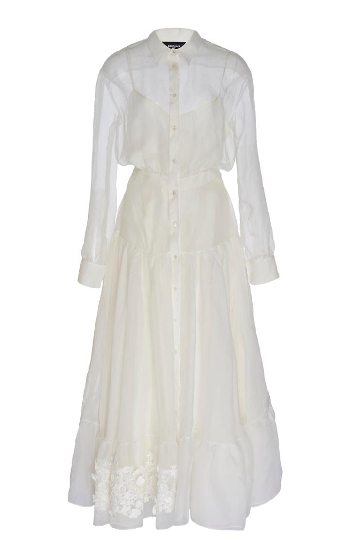 Rochas Quaresima Appliqud Silk Organza Maxi Shirt Dress