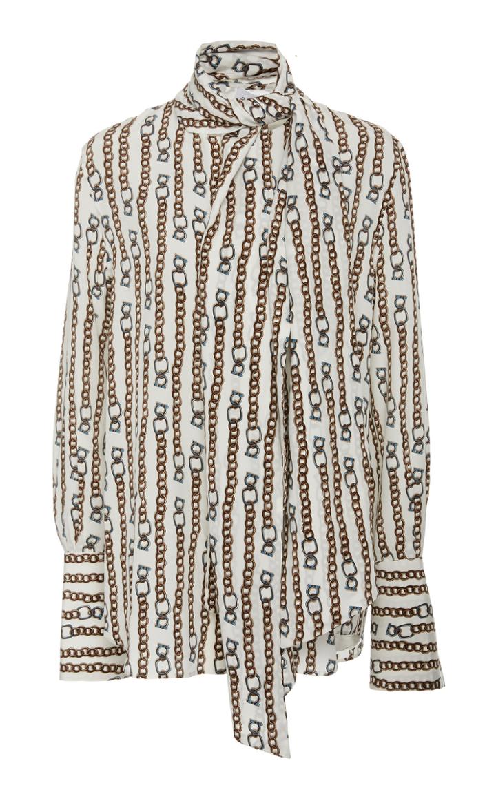 Salvatore Ferragamo Silk Chain Link Printed Scarf Neck Blouse