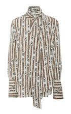 Salvatore Ferragamo Silk Chain Link Printed Scarf Neck Blouse
