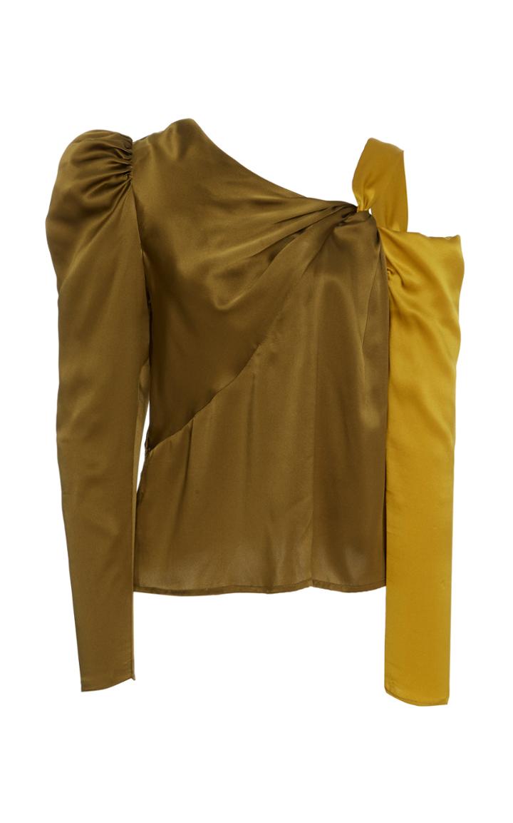 Amur Mabel Twist-front Cold-shoulder Silk Top