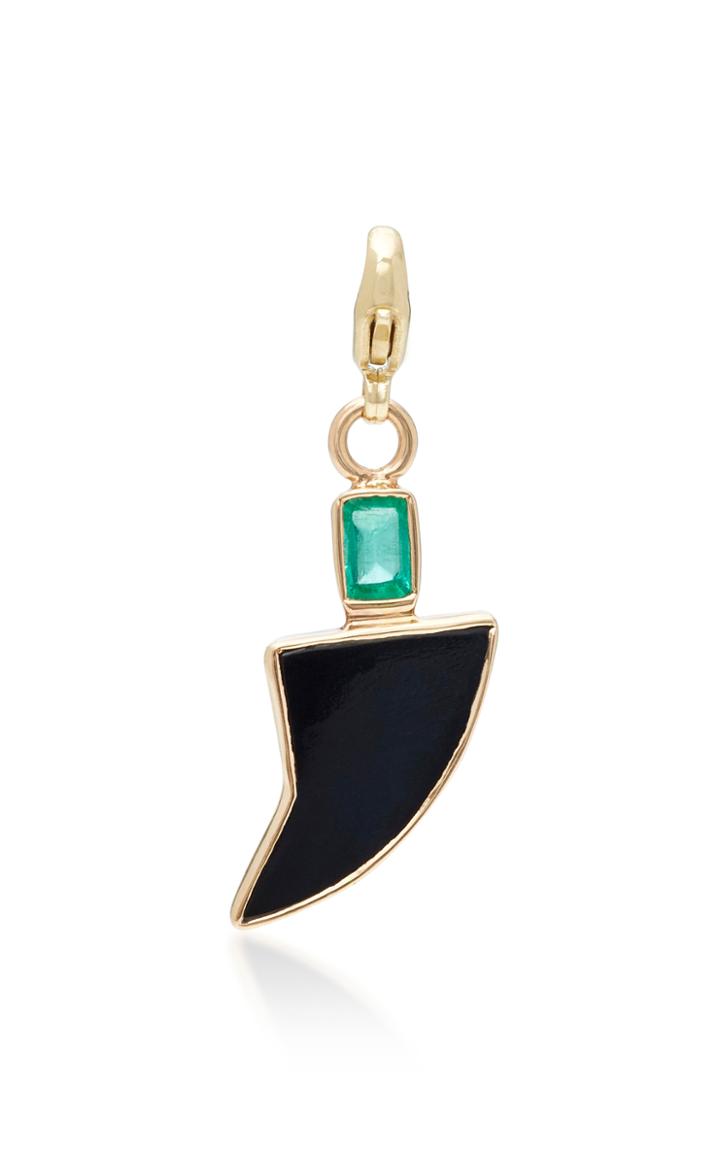 Dezso Classic Shark Fin Charm With Blue Tiger Eye And Gemfields Emerald