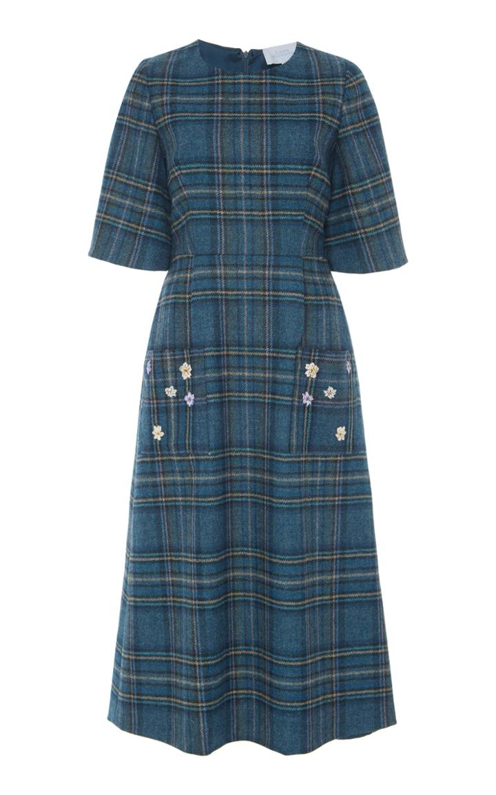 Luisa Beccaria Embroidered Plaid Virgin Wool Dress
