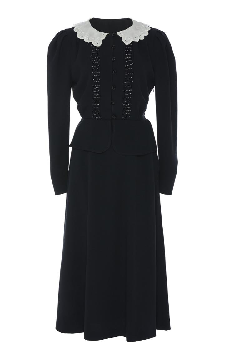Alessandra Rich Crepe Embroidered Collar Dress