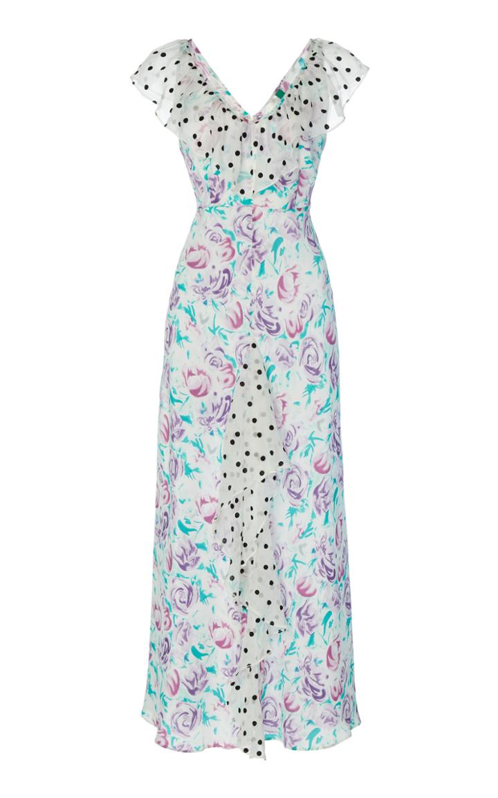 Rixo Antoinette Frilled Silk Midi Dres