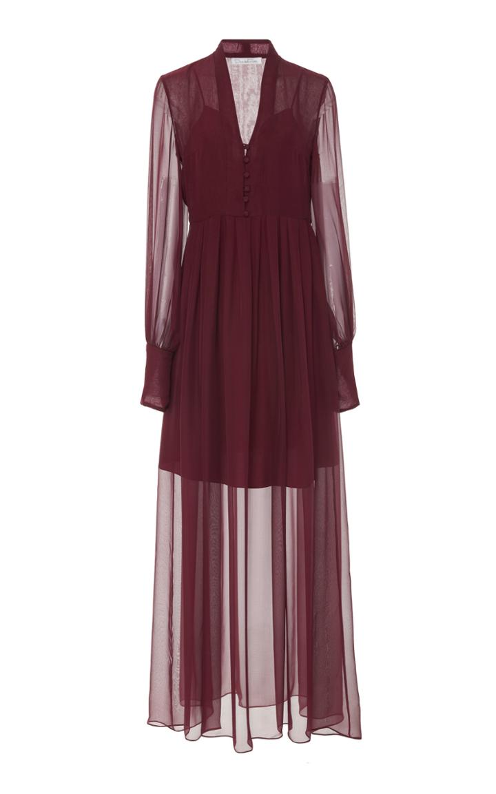 Oscar De La Renta Long Sleeve Silk Chiffon Dress