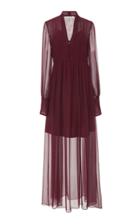Oscar De La Renta Long Sleeve Silk Chiffon Dress