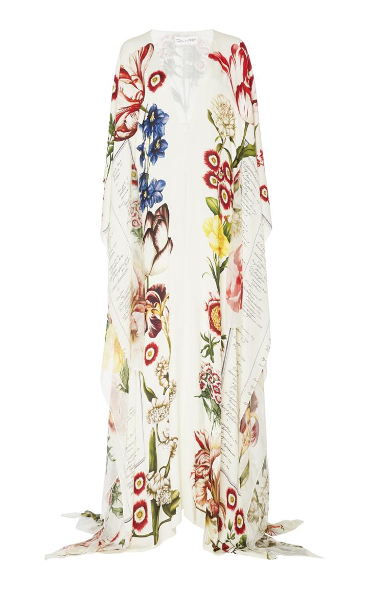 Oscar De La Renta Patterned Butterfly Sleeve Cady Caftan Dress Size: S
