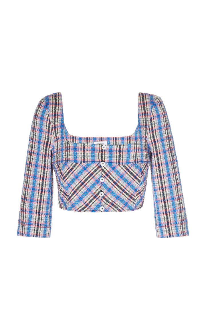 Rosie Assoulin Cropped Plaid Cotton-blend Top