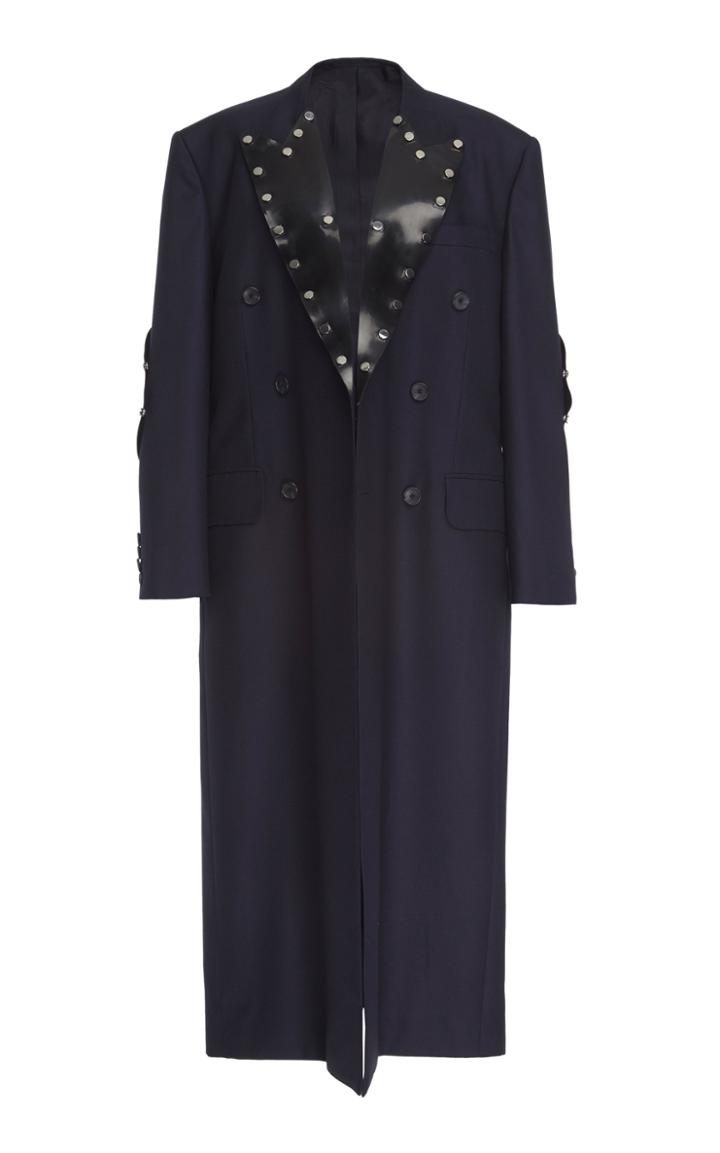 Christopher Kane Wool Contrast Leather-effect Lapel Coat