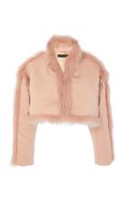 Sally Lapointe Satin Cropped Jacket With Fur