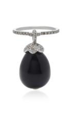 Nina Runsdorf 18k White Gold Onyx And Diamond Ring