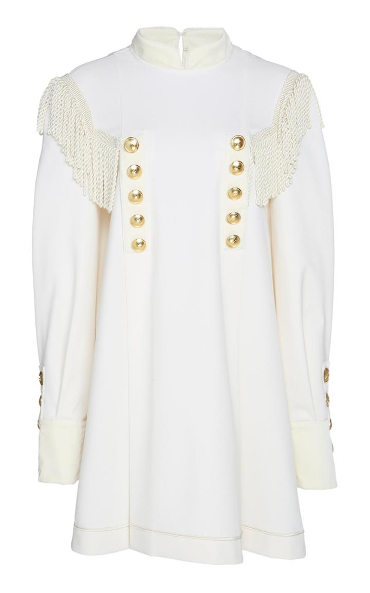 Alberta Ferretti Fringed Velvet-trimmed Gabardine Mini Dress