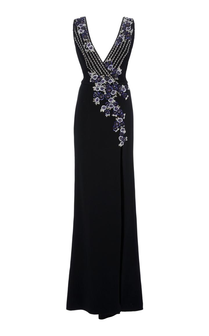 Pamella Roland Metallic Floral Sequin Gown