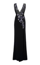 Pamella Roland Metallic Floral Sequin Gown