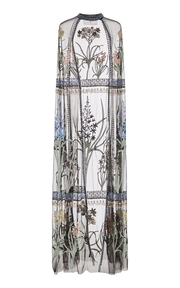 Moda Operandi Cucculelli Shaheen Lilace Floral Embroidered Tulle Cape