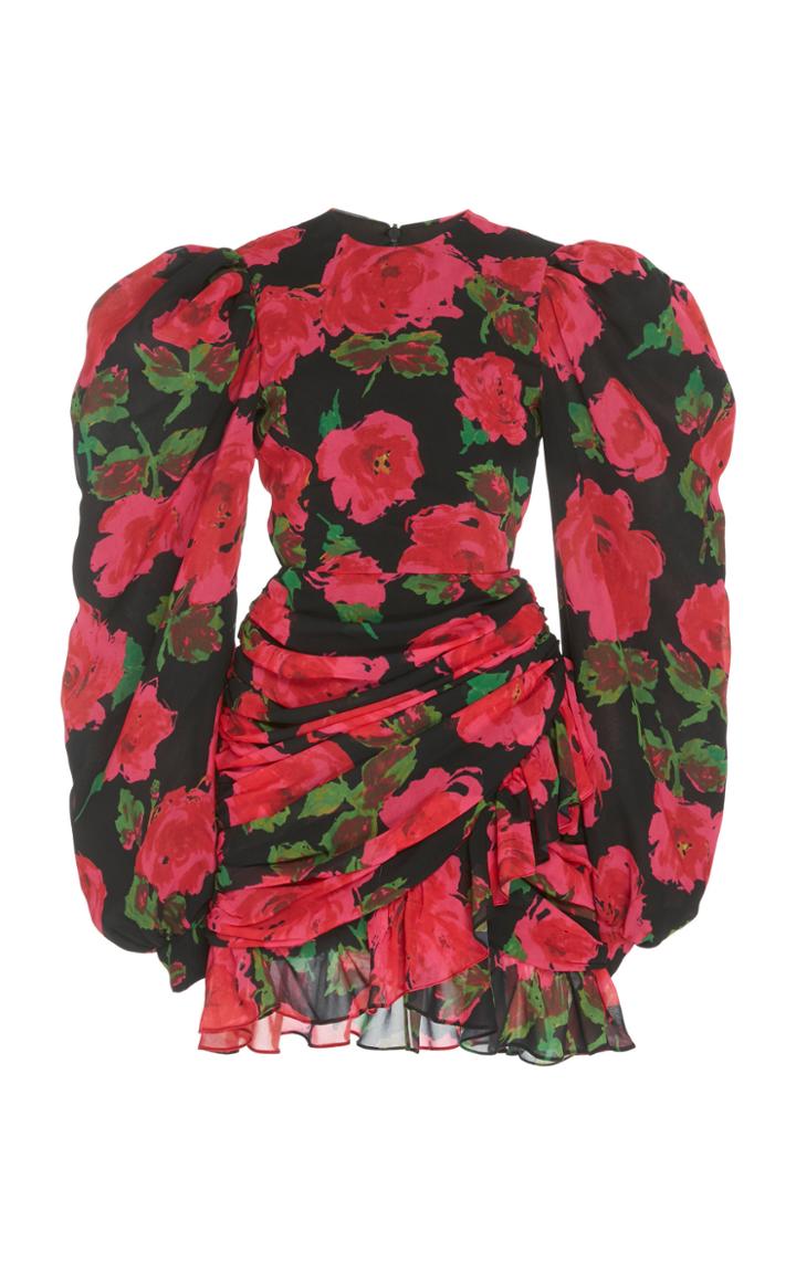 Moda Operandi Richard Quinn Ruched Floral-print Chiffon Dress Size: 10
