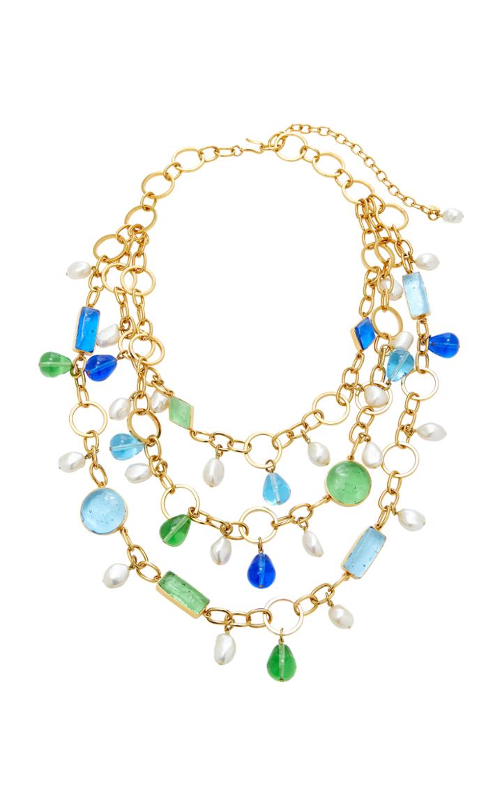 Loulou De La Falaise Three Row 24k Gold-plated Crystal Necklace