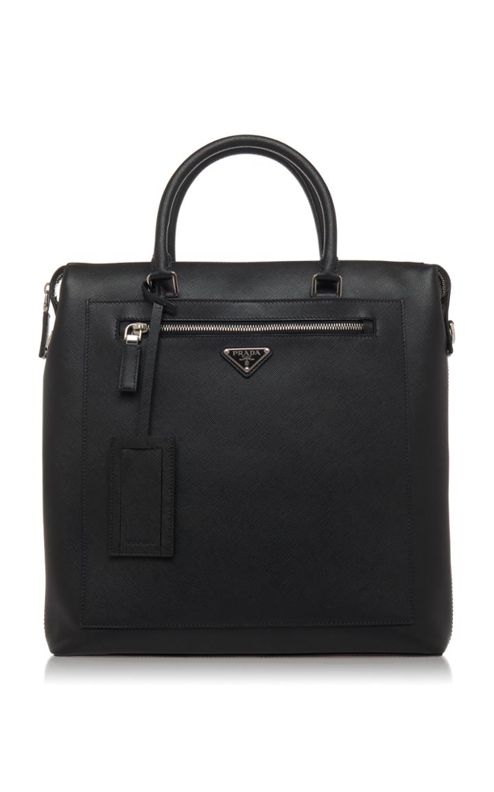 Prada Black Leather Tote With External Zip Pocket