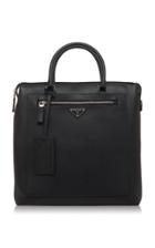 Prada Black Leather Tote With External Zip Pocket