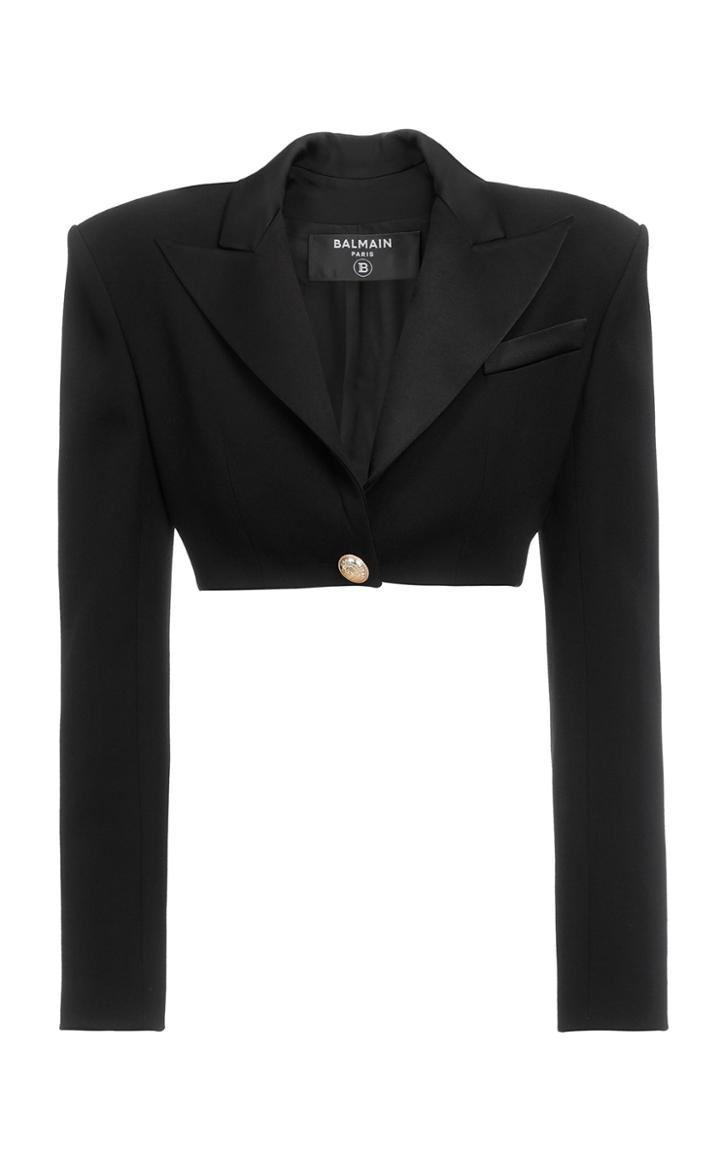 Moda Operandi Balmain Satin-trimmed Wool Cropped Blazer