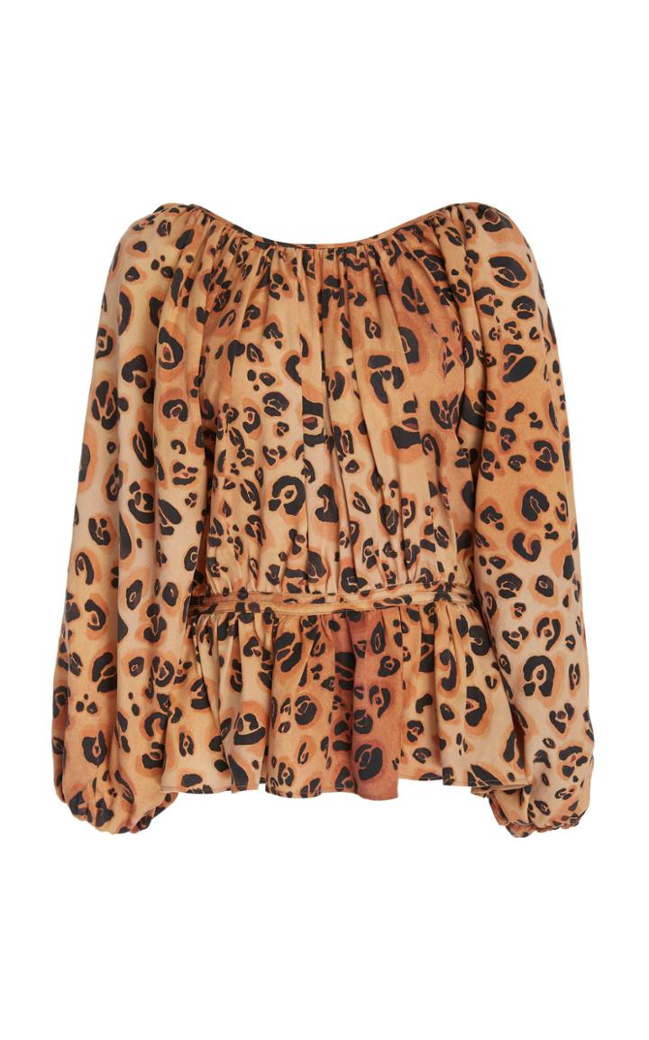 Mara Hoffman Maud Cheetah-print Peplum Crepe Top