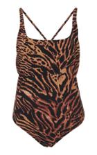 Ganni Tiger-print Swimsuit Size: 36