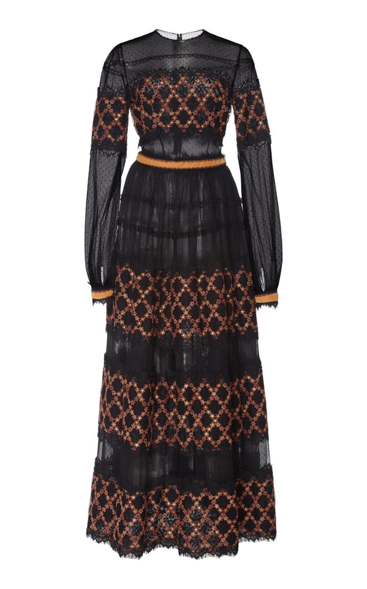 Costarellos Embroidered Silk Tulle Dress
