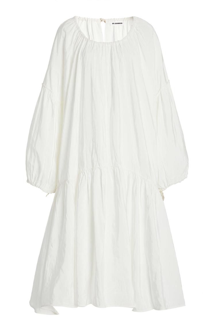 Jil Sander Nirvana Gathered Viscose-linen Midi Dress