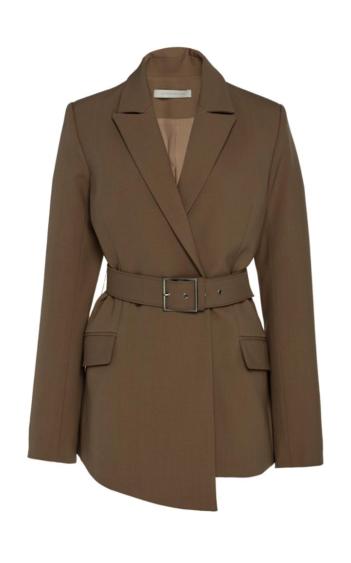 Jonathan Simkhai Asymmetric Belted Wool-blend Blazer Jacket