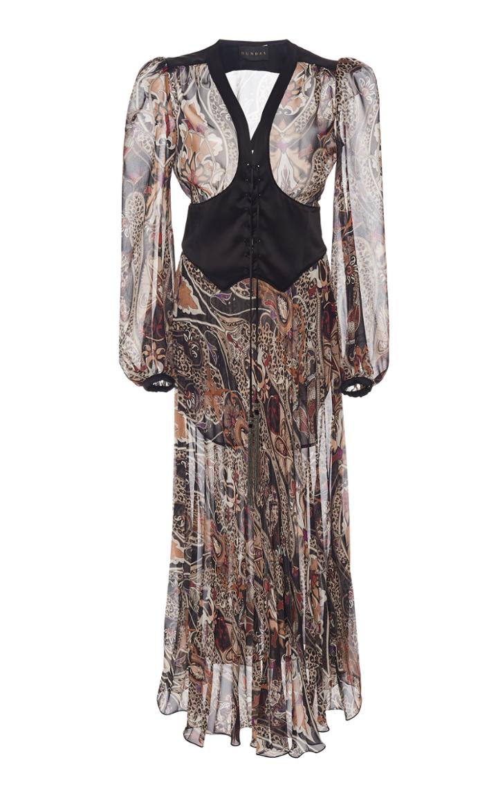 Dundas Printed Corset Silk Maxi Dress