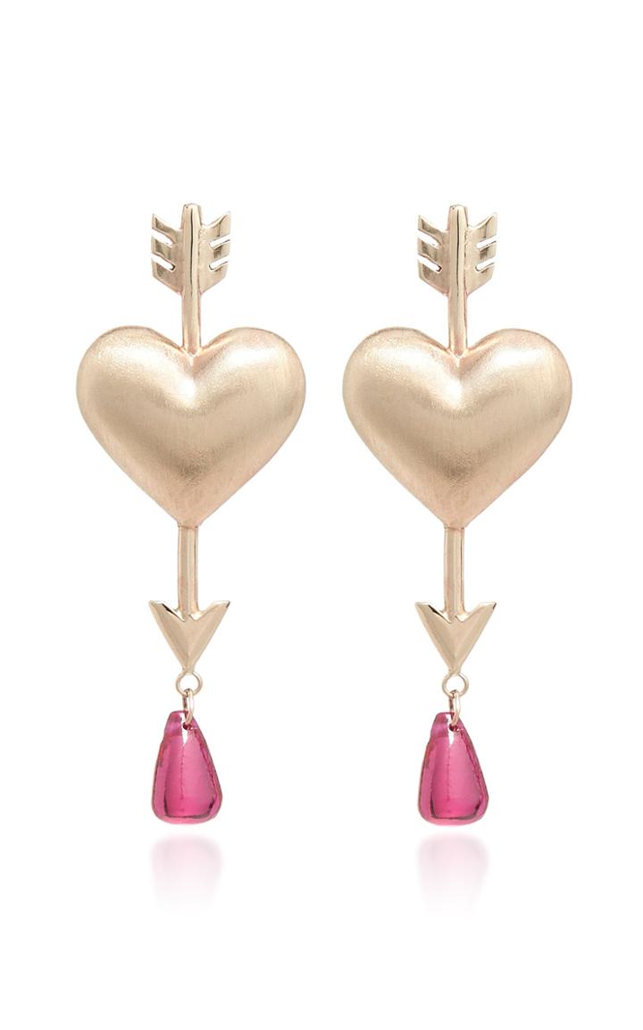 Rachel Quinn Through The Heart 14k Gold And Ruby Earrings