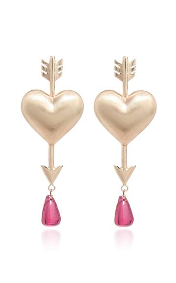 Rachel Quinn Through The Heart 14k Gold And Ruby Earrings