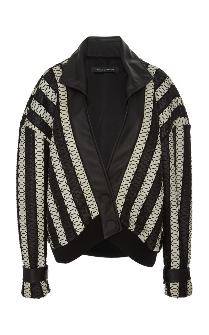 Sally Lapointe Lattice Embroidered Varsity Jacket