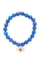 Sydney Evan 8mm Lapis Bead Bracelet With Extra Large Pave Bezel Evil Eye