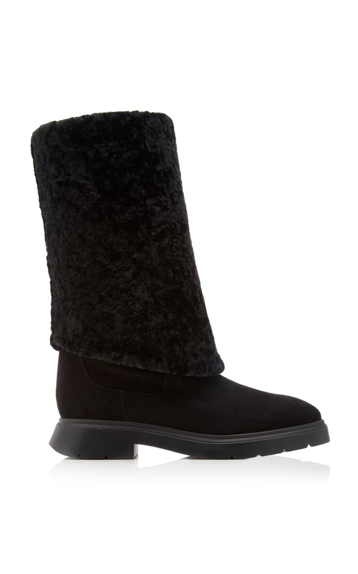Stuart Weitzman Luiza Chill Suede And Shearling Knee Boots