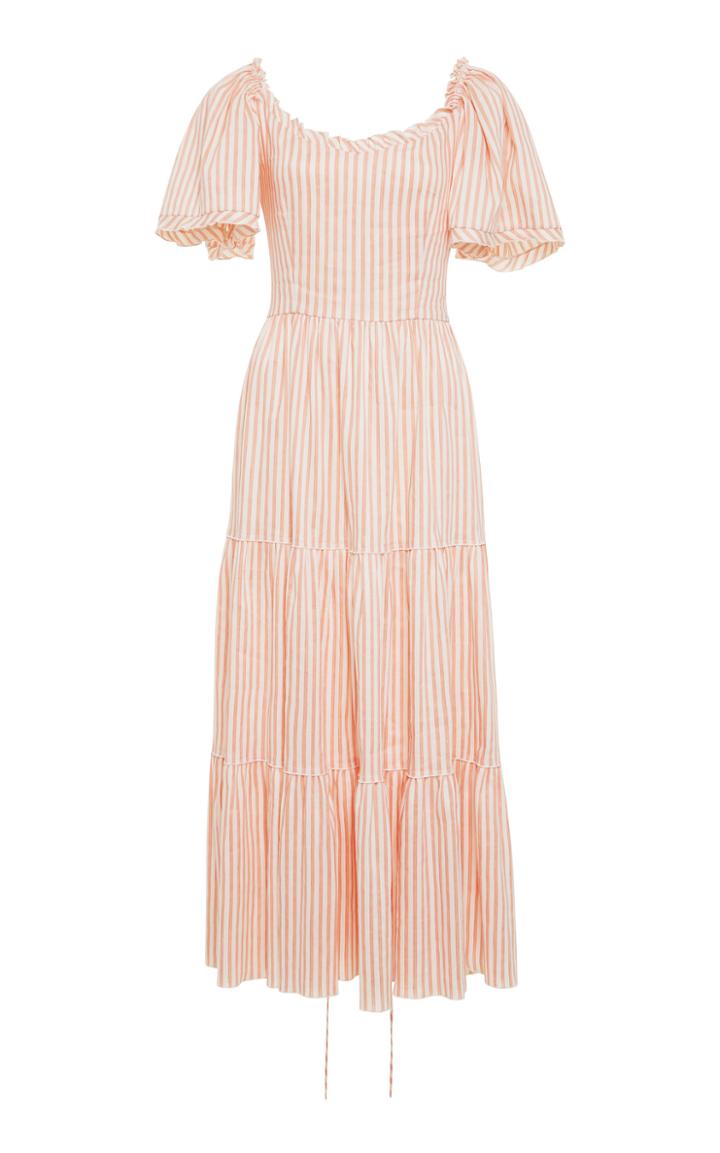 Luisa Beccaria Striped Short Sleeve Midi Dress