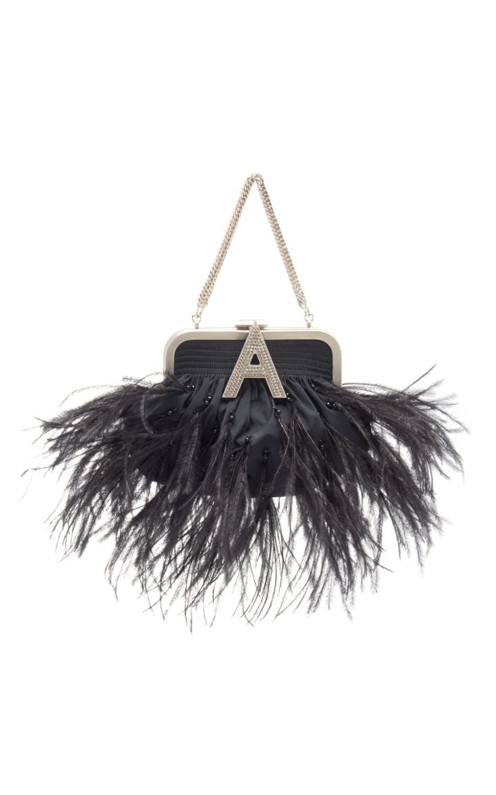 Attico Ostrich Feather Embellished Mini Taffeta Doctor Bag